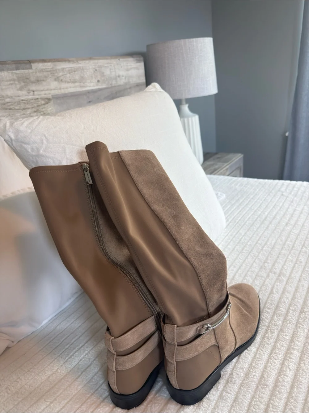 Michael Kors Tan Mid-Calf Riding Boots with Buckle Detail -